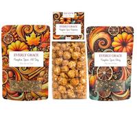 Everly Grace Pumpkin Spice Delight Set - Loose Organic Tea & Crisp Popcorn in Autumn Set, Handmade Autumn Blends with Cinnamon, Nutmeg, Cloves & Pumpkin, with Black Tea, Caffeine-free Spice Tea