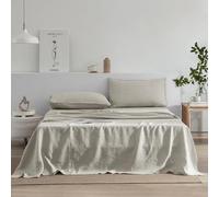 EVERLY Linen Sheets Set Queen Size,100% French Stonewash Pure Linen Sheets Set,4Pieces (1Flat Sheet,1Fitted Sheet,2Pillowcase) Suitable for Hot Sleepers,Not Dyed Deep Pocket Natural Bedding Set-Linen