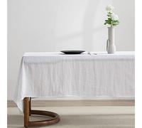 EVERLY Linen Table Cloth, 100% Stonewashed French Linen Table Cloths for 6-Foot Rectangle Tables 60x108 Inches, Washable Thanksgiving Tablecloths, Decorative Halloween Table Cloth（White）