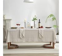 EVERLY Pure Linen Hemstitch Tablecloth,100% Stonewashed French Linen tablecloths for Kitchen Dining Rectangle Tables,60x84Inch Machine Washable Christmas Thanksgiving Organic Tablecloth-Natural Linen