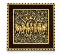 EverMineCrystal 7 Horses on Raw Pyrite Frame | Seven Horses Vastu Wall Decor for Money, Success & Fame | Raw Pyrite Stone Frame for Home & Office | Good Luck Gift Item | 18×18×1 cm