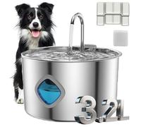 Everpaws Premium Pet Water Fountain, 3.2l Everpaws Cat Fountain, 100% Filters out Gross Stuff, Hair, Odor, Whisper Quiet & Easy to Clean, Keep the Water Clean and Fresh (Silver + 2pcs filter element)