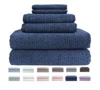 Everplush Diamond Jacquard 6 Pieces Bath Towel Set, Luxury Super Soft Oversized Towels, Highly Absorbent Diamond Jacquard Quick Dry Bath Towel for Bathroom Navy Blue Towel Set