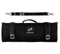 EVERPRIDE Waxed Canvas and Genuine Leather Trim Chef Knife Roll Bag Holds 12 Knives and Cooking Tools - Durable, Large Knife Case - Elegant Chef Bag for Professional Cooks and Students, Black, Classic
