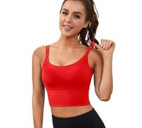 Everrysea Sports Bras for Women High Support Longline Workout Tank Tops Built in Bra Strappy Yoga Padded Crop Top, Red Sports Bra, M