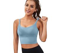 Everrysea Sports Bras for Women High Support Longline Workout Tank Tops Built in Bra Strappy Yoga Padded Crop Top, Moon Blue, M