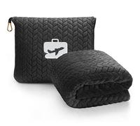 EverSnug Premium Travel Blanket Pillow - Soft 2 in 1 Airplane Blanket with Soft Bag Pillowcase, Hand Luggage Sleeve and Backpack Clip (Black)