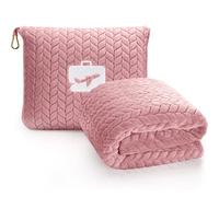 EverSnug Premium Travel Blanket Pillow - Soft 2 in 1 Airplane Blanket with Soft Bag Pillowcase, Hand Luggage Sleeve and Backpack Clip (Light Pink), King