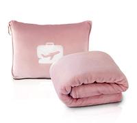 EverSnug Travel Blanket and Pillow - Premium Soft 2 in 1 Airplane Blanket with Soft Bag Pillowcase, Hand Luggage Belt and Backpack Clip (Light Pink)