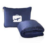 EverSnug Travel Blanket and Pillow - Premium Soft 2 in 1 Airplane Blanket with Soft Bag Pillowcase, Hand Luggage Belt and Backpack Clip (Navy Blue)