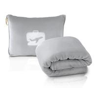 EverSnug Travel Blanket and Pillow - Ultra-Soft, Compact & Lightweight, 65x40 Inches, with Carry Case, Luggage Sleeve & Backpack Clip for Airplane Comfort (Light Grey)