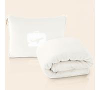 EverSnug Travel Blanket & Pillow 65x40 - Premium Ultra-Soft Microfleece 2 in 1 Compact & Packable Flight Blanket with Soft Bag Pillowcase, Hand Luggage Sleeve and Backpack Clip (Off-White)