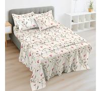 EverSoft 4PC Double Bed Sheet Set | 100% Egyptian Cotton 400TC | Deep Fitted & Flat Sheet + 2 Pillowcases | Cooling Soft Floral Print Bedding