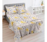 EverSoft 4PC Double Bed Sheet Set | 100% Egyptian Cotton 400TC | Deep Fitted & Flat Sheet + 2 Pillowcases | Cooling Soft Floral Print Bedding