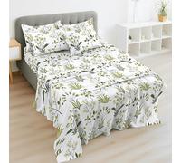 EverSoft 4PC Double Bed Sheet Set | 100% Egyptian Cotton 400TC | Deep Fitted & Flat Sheet + 2 Pillowcases | Cooling Soft Floral Print Bedding