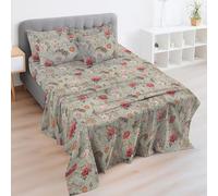 EverSoft 4PC Double Bed Sheet Set | 100% Egyptian Cotton 400TC | Deep Fitted & Flat Sheet + 2 Pillowcases | Cooling Soft Floral Print Bedding