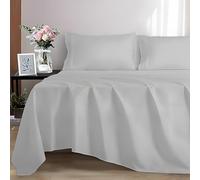 EverSoft Bedding 100% Egyptian cotton Flat Sheet, 400 Thread Count Ultra-Soft Long Staple Top Bed Sheet, Luxury Hotel Quality (Silver, Single)