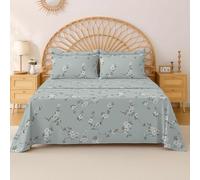 EverSoft Bedding 100% Egyptian Cotton Flat Sheet Single Size, 400 Thread Count Soft Cooling Floral Print Top Sheet, Premium Flower Design Bed Sheet for Single Bed - Mint Bloom