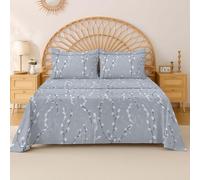 EverSoft Bedding 100% Egyptian Cotton Flat Sheet Single Size, 400 Thread Count Soft Cooling Floral Print Top Sheet, Premium Flower Design Bed Sheet for Single Bed - Silver Mist