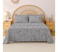 EverSoft Bedding 100% Egyptian Cotton Flat Sheet Small Double Bed, 400 Thread Count Soft Cooling Floral Design Top Sheet, Luxury Flower Print Bed Sheet - Poppy Grey