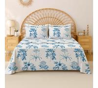 EverSoft Bedding 100% Egyptian Cotton Flat Sheet Small Double Bed, 400 Thread Count Soft Cooling Floral Design Top Sheet, Luxury Flower Print Bed Sheet - Blue Floral