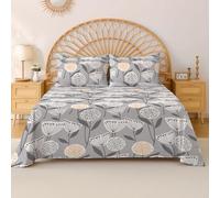 EverSoft Bedding 100% Egyptian Cotton Flat Sheet Small Double Bed, 400 Thread Count Soft Cooling Floral Design Top Sheet, Luxury Flower Print Bed Sheet - Floral Grey