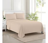 EverSoft Bedding 3PCS 100% Egyptian Cotton Flat Sheet with 2x Matching Pillowcase 400 Thread Count Ultra-Soft Long Staple Top Hotel Quality Bed Sheets (Beige, Double)