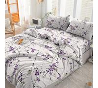 EverSoft Bedding 3Pcs Set 100% Egyptian Cotton Single Printed Duvet Cover with 1x Fitted Sheet, 1x Matching Pillowcase Pair- 400 Thread Count Quilt Reversible Floral Single Duvet Cover Sets