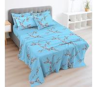 EverSoft Bedding 4PC Double Bed Sheet Set Egyptian Cotton 400TC, Flat Sheet, 30cm Deep Fitted Sheet & 2 Pillowcases Soft Cooling Floral Print