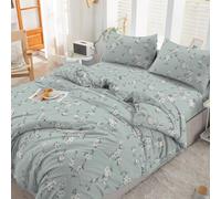 EverSoft Bedding 4Pcs Set 100% Egyptian Cotton Printed Duvet Cover Double Size with 1x Printed Fitted Sheet & 2 Matching Pillowcase Pair 400 Thread Count Quilt Reversible Double Duvet Cover Set