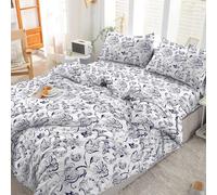 EverSoft Bedding 4Pcs Set 100% Egyptian Cotton Printed Duvet Cover Double Size with 1x Printed Fitted Sheet & 2 Matching Pillowcase Pair 400 Thread Count Quilt Reversible Double Duvet Cover Set