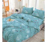 EverSoft Bedding 4Piece Set 100% Egyptian Cotton Printed King Size Duvet Cover with 1x Fitted Sheet & 2x Matching Pillow Case 400 Thread Count Floral Design Quilted Reversible Duvet Cover Set