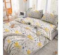 EverSoft Bedding 4Piece Set 100% Egyptian Cotton Printed King Size Duvet Cover with 1x Fitted Sheet & 2x Matching Pillow Case 400 Thread Count Floral Design Quilted Reversible Duvet Cover Set