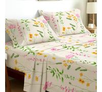 EverSoft Bedding Double 4-Piece Bedding Set Luxury Soft Touch Floral Print Flower Design Sheets 35cm Extra Deep Fit Includes Flat Sheet & 2 Pillowcases Breathable Comfort Sunlight Bloom