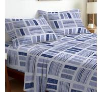 EverSoft Bedding Double 4-Piece Bedding Set Luxury Soft Touch Floral Print Flower Design Sheets 35cm Extra Deep Fit Includes Flat Sheet & 2 Pillowcases Breathable Comfort Blue Essence