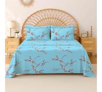EverSoft Bedding Egyptian Cotton Flat Sheet Double Bed, 400TC Cooling Soft Fabric, Premium Floral Flower Print Top Sheet, Luxury Bed Sheet for Double Size - Sky Blossom