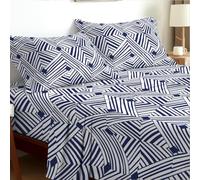 EverSoft Bedding King Size 4-Piece Luxury Sheet Set Elegant Flower Design 35cm Deep Skirt Fitted Sheet, Oversized Flat Sheet & 2 Pillowcases Floral Print Signature Soft Finish Navy Flow