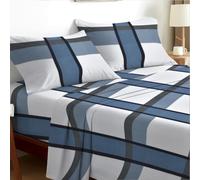 EverSoft Bedding King Size 4-Piece Luxury Sheet Set Elegant Flower Design 35cm Deep Skirt Fitted Sheet, Oversized Flat Sheet & 2 Pillowcases Floral Print Signature Soft Finish Nordic Checks