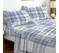 EverSoft Bedding King Size 4-Piece Luxury Sheet Set Elegant Flower Design 35cm Deep Skirt Fitted Sheet, Oversized Flat Sheet & 2 Pillowcases Floral Print Signature Soft Finish Optic Blue