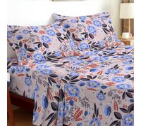 EverSoft Bedding King Size 4-Piece Luxury Sheet Set Elegant Flower Design 35cm Deep Skirt Fitted Sheet, Oversized Flat Sheet & 2 Pillowcases Floral Print Signature Soft Finish Harvest Bloom