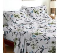 EverSoft Bedding King Size 4-Piece Luxury Sheet Set Elegant Flower Design 35cm Deep Skirt Fitted Sheet, Oversized Flat Sheet & 2 Pillowcases Floral Print Signature Soft Finish Fresh Blossom