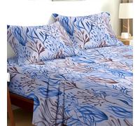 EverSoft Bedding King Size 4-Piece Luxury Sheet Set Elegant Flower Design 35cm Deep Skirt Fitted Sheet, Oversized Flat Sheet & 2 Pillowcases Floral Print Signature Soft Finish Ocean Glow