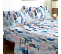 EverSoft Bedding King Size 4-Piece Luxury Sheet Set Elegant Flower Design 35cm Deep Skirt Fitted Sheet, Oversized Flat Sheet & 2 Pillowcases Floral Print Signature Soft Finish Crystal Drift