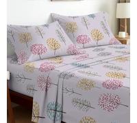 EverSoft Bedding King Size 4-Piece Luxury Sheet Set Elegant Flower Design 35cm Deep Skirt Fitted Sheet, Oversized Flat Sheet & 2 Pillowcases Floral Print Signature Soft Finish Nordic Trees