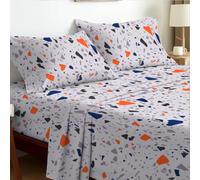 EverSoft Bedding King Size 4-Piece Luxury Sheet Set Elegant Flower Design 35cm Deep Skirt Fitted Sheet, Oversized Flat Sheet & 2 Pillowcases Floral Print Signature Soft Finish Pebber