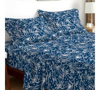 EverSoft Bedding King Size 4-Piece Luxury Sheet Set Elegant Flower Design 35cm Deep Skirt Fitted Sheet, Oversized Flat Sheet & 2 Pillowcases Floral Print Signature Soft Finish Ocean Bloom