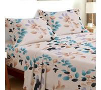 EverSoft Bedding Small Double 3-Piece Bed Sheet Set Elegant Floral Print Flower Design 35cm Extra Deep Pocket Premium Soft Luxury Flat & Fitted Sheet with 1 Pillowcases Aqua Bloom