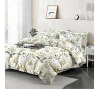 EverSoft Duvet Cover Set | 100% Egyptian Cotton 400 Thread Count | Reversible Floral Print Bedding Set with 2 Pillowcases | Ultra Soft Luxury Quilt Cover (Fern Green, Super King)