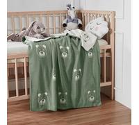 EVERSOFT FABRICS Premium Baby Blanket 350g- 100% Organic Turkish Cotton, Oeko-Tex 100 Certified, Lightweight & Soft, Ideal for Sensitive Skin, Perfect for Newborns & Toddlers (Bear Green&White)
