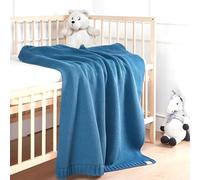 EVERSOFT FABRICS Premium Baby Blanket 550gr- 100% Organic Cotton, Oeko-Tex 100 Certified, Extra Thick & Cozy, Ideal for Winter & Colder Months, Soft Knit (Blue)